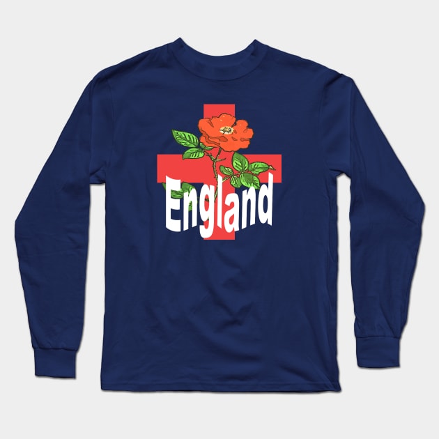 Patriotic St George Cross With Tudor Rose and England Text Long Sleeve T-Shirt by taiche
